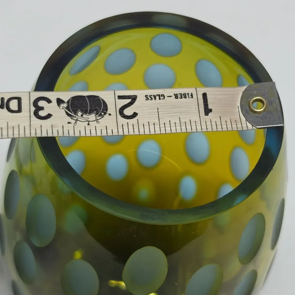 Vintage MCM Abstract Art Glass Vase Green & Amber Frosted Thumbprint - Picture 10 of 11